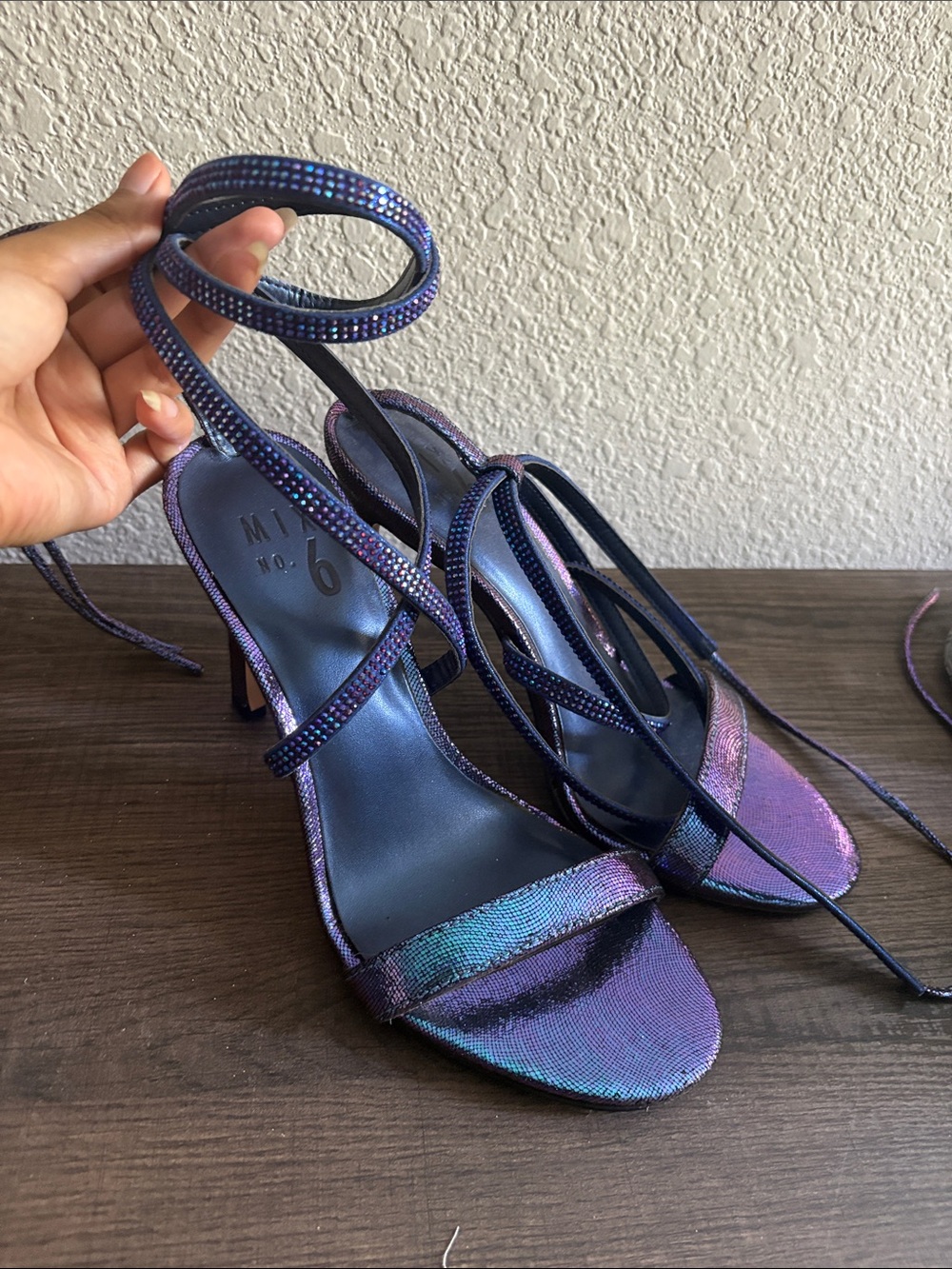Mix No. 6 Iridescent Purple Strappy Ankle-Tie Heels